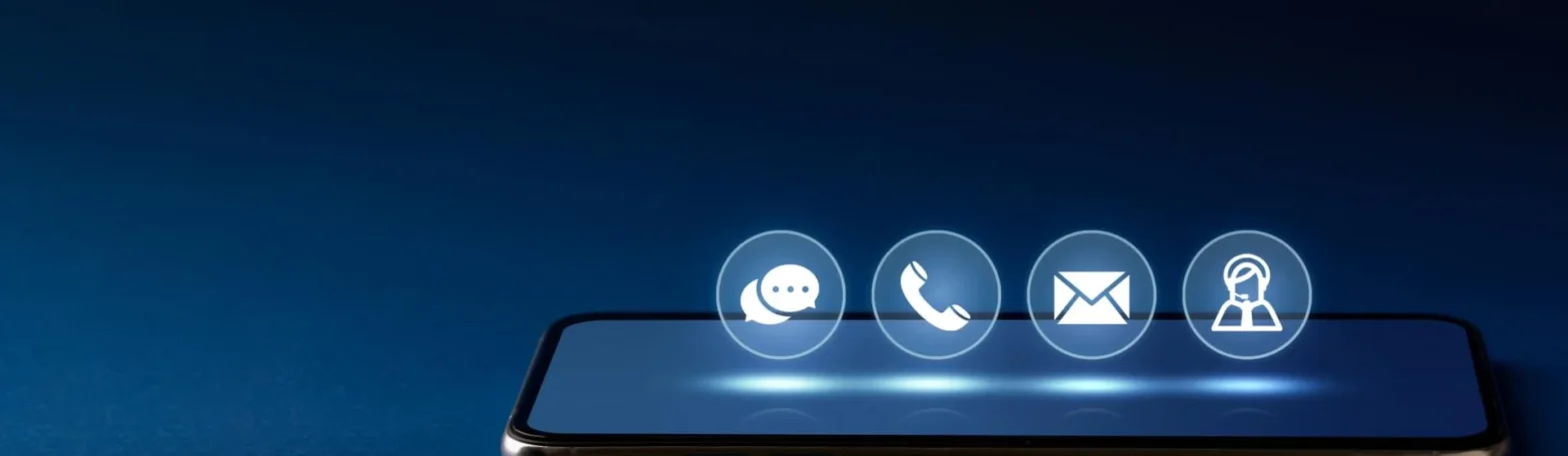 mobile phone overlaid with contact us icons